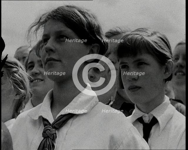 Hitler Youth Listening to a Speech, 1930s. Creator: British Pathe Ltd.