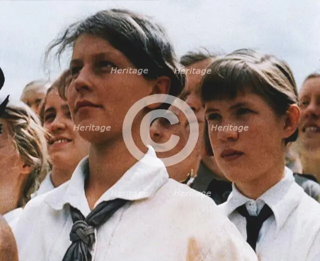 Hitler Youth Listening to a Speech, 1930s. Creator: British Pathe Ltd.