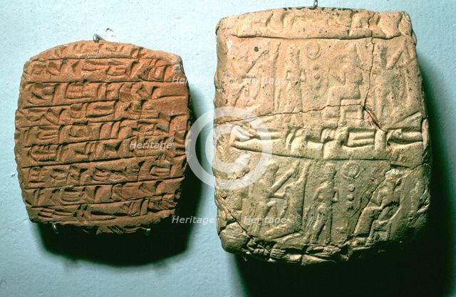 Hittite clay tablet and envelope, Kul-Tepe, c1900 BC. Artist: Unknown