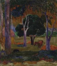 Hiva Oa (Landscape with a Pig and a Horse). Artist: Gauguin, Paul Eugéne Henri (1848-1903)