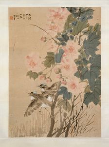 Hibiscus and flying kingfishers, 1894. Creator: Ren Yi