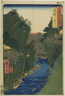 Hida Province: Basket Ferry (Hida, Kagowatashi), from the series "Famous Places in the..., 1853. Creator: Ando Hiroshige