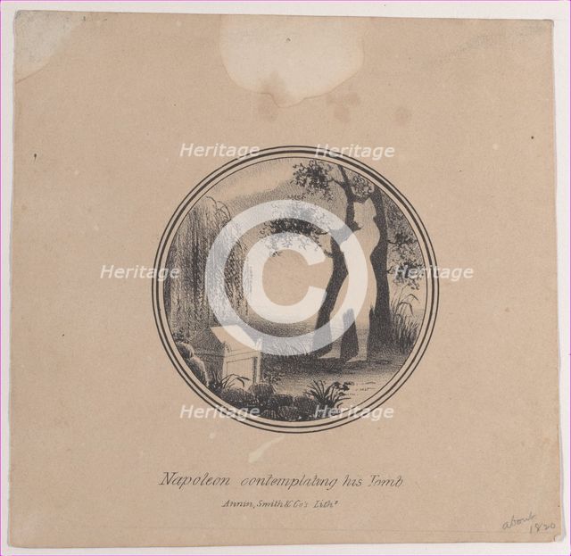 Hidden silhouette of Napoleon contemplating his tomb, ca. 1821. Creator: Annin & Smith.