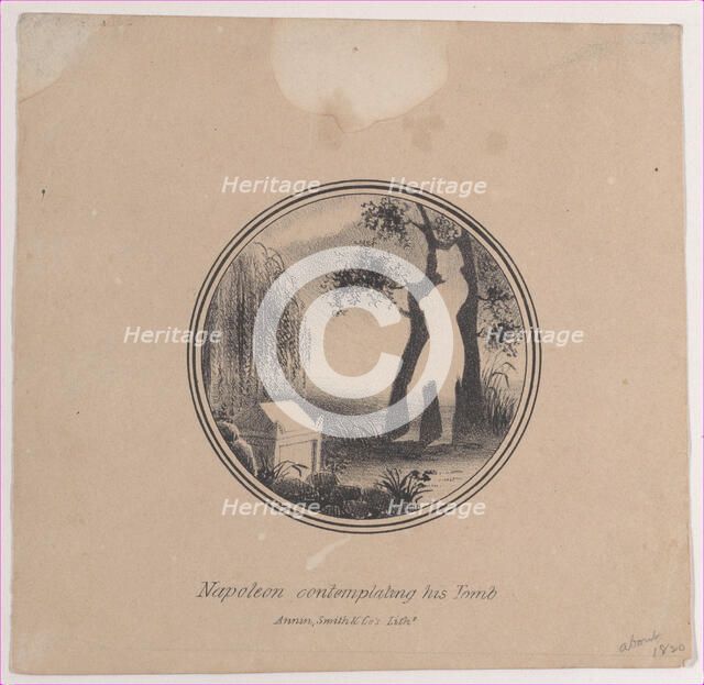 Hidden silhouette of Napoleon contemplating his tomb, ca. 1821. Creator: Annin & Smith.