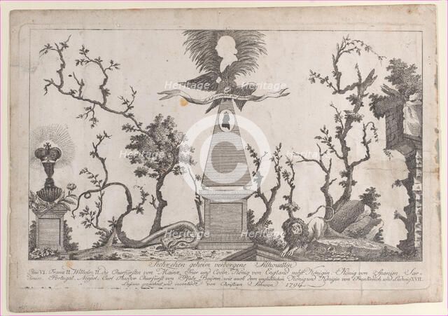 Hidden silhouettes of the rulers of Europe, 1794. Creator: Lussano.