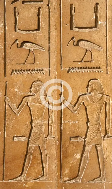 Hieroglyph and male figure relief, Mastaba of Kagemni, Saqqara, Egypt, Old Kingdom, 2350 BC (2003). Creator: Unknown.