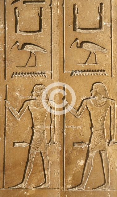 Hieroglyph and male figure relief, Mastaba of Kagemni, Saqqara, Egypt, Old Kingdom, 2350 BC (2003). Creator: Unknown.