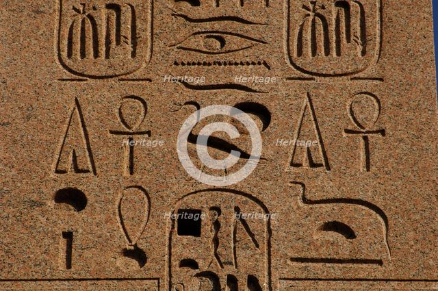 Hieroglyphic writing, Flaminio Obelisk, Piazza del Popolo, Rome, Italy, 2009.  Creator: LTL.