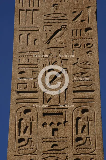Hieroglyphic writing, Flaminio Obelisk, Piazza del Popolo, Rome, Italy, 2009.  Creator: LTL.