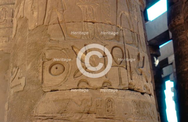 Hieroglyphics carved on a column at the Temple of Karnak, Egypt, c14th-13th century BC. Artist: Unknown