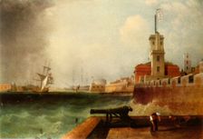 High tide below the Battery, Portsmouth Harbour 1846, (1942). Creator: John Lynn