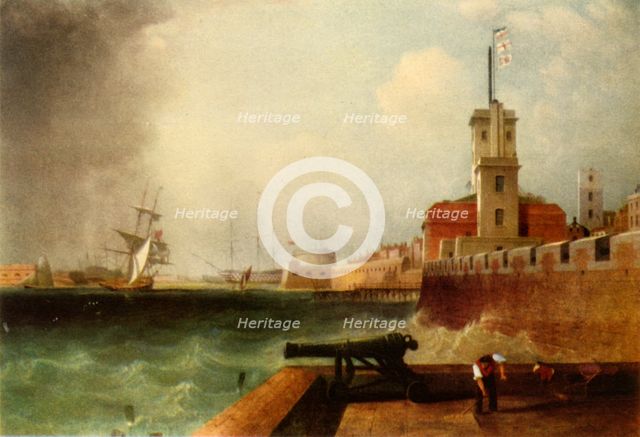 'High tide below the Battery, Portsmouth Harbour', 1846, (1942).  Creator: John Lynn.
