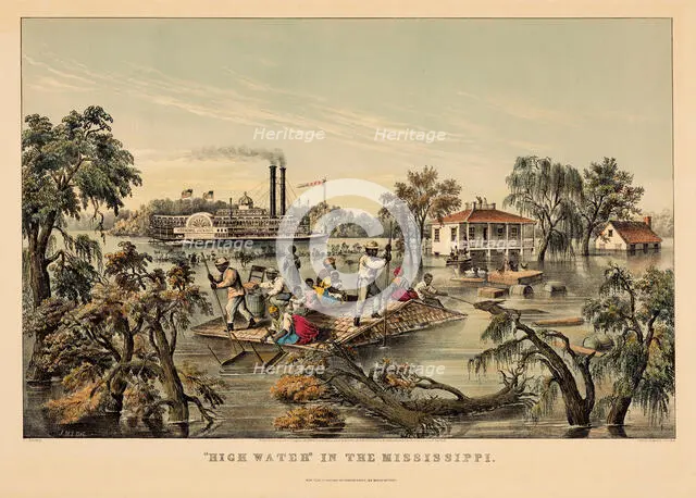 "High Water" in the Mississippi, 1868. Creators: Nathaniel Currier, James Merritt Ives, Frances Flora Bond Palmer.
