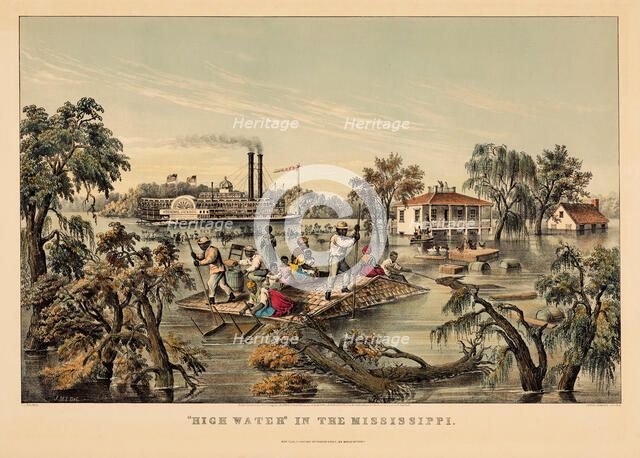 "High Water" in the Mississippi, 1868. Creators: Nathaniel Currier, James Merritt Ives, Frances Flora Bond Palmer.