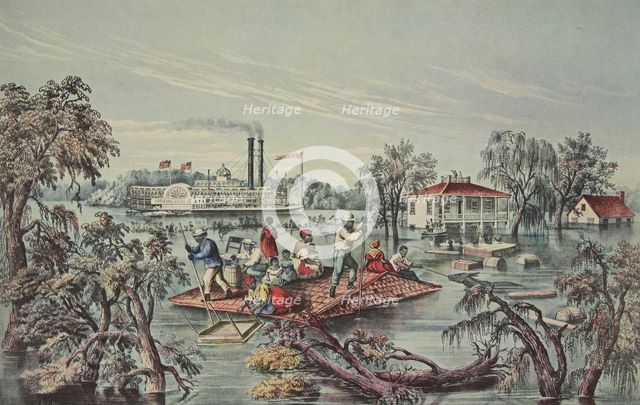  'High Water' In The Mississippi, pub. 1868, Currier & Ives (Colour Lithograph)