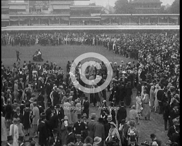 High Angle View of a Large Crowd at a Cricket Match, 1920. Creator: British Pathe Ltd.