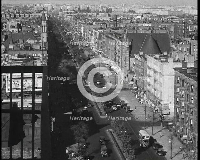 High Angle View of an American Street, 1930s. Creator: British Pathe Ltd.