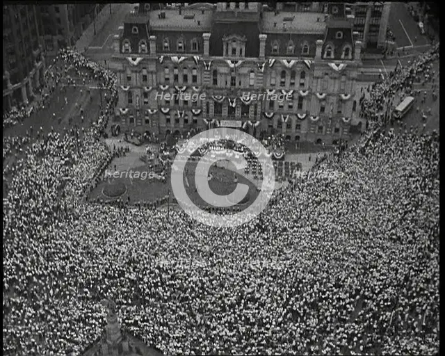 High Angle Shot of a Crowd at the Town Square As the Election Campaign Starts, 1932. Creator: British Pathe Ltd.
