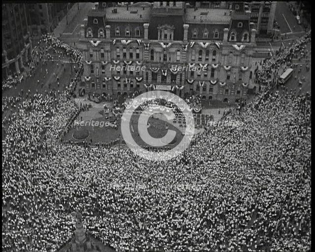 High Angle Shot of a Crowd at the Town Square As the Election Campaign Starts, 1932. Creator: British Pathe Ltd.