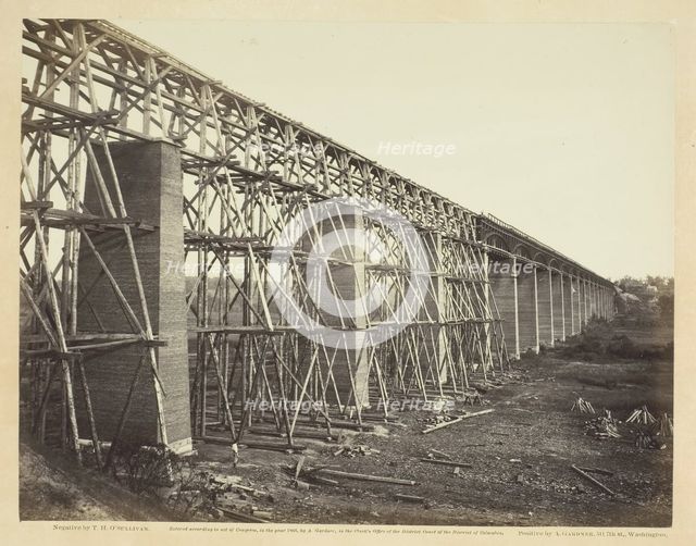 High Bridge Crossing the Appomattox, Near Farmville, 1865. Creator: Alexander Gardner.