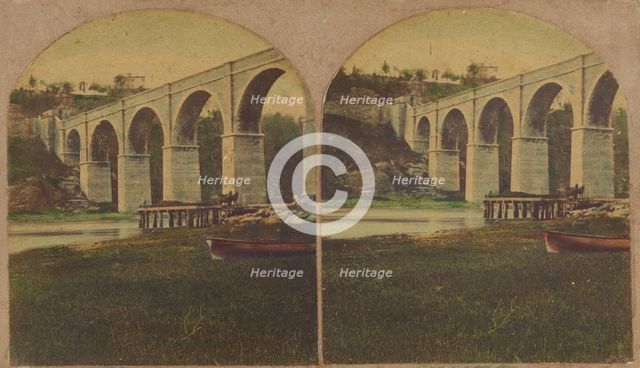 High Bridge, New York; No. 3. View of the Section from the Lower Banks...Cost, $963,427.80...,1860s. Creator: New York Stereoscopic Company.