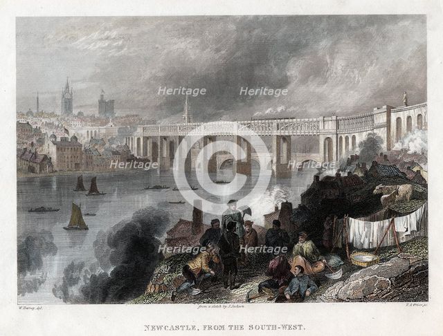 High Level Bridge over the Tyne at Newcastle, 1849. Creator: Thomas Abiel Prior.