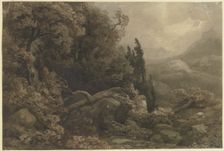 High mountain landscape in a storm, 19th century. Creator: August Weber