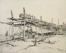 High noon in the boatyard, Rye, 1909. Creator: Martin Hardie