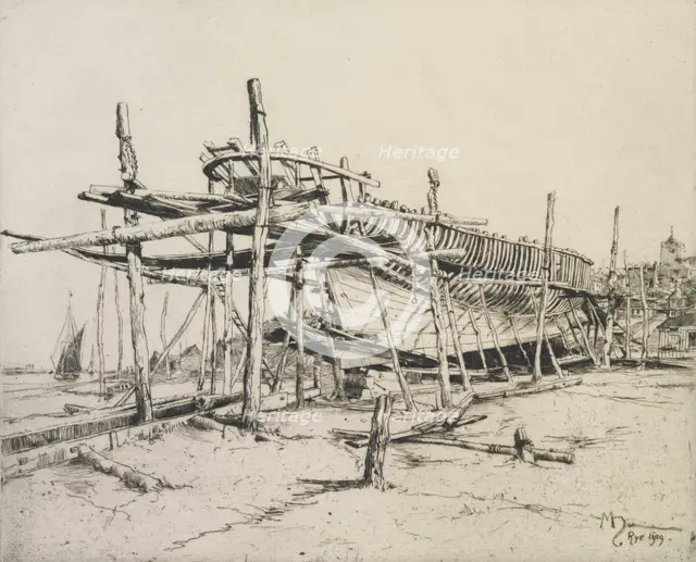 High noon in the boatyard, Rye, 1909. Creator: Martin Hardie.
