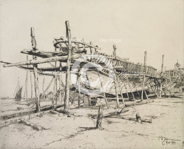 High noon in the boatyard, Rye, 1909. Creator: Martin Hardie.