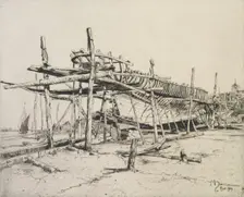 High noon in the boatyard, Rye, 1909. Creator: Martin Hardie