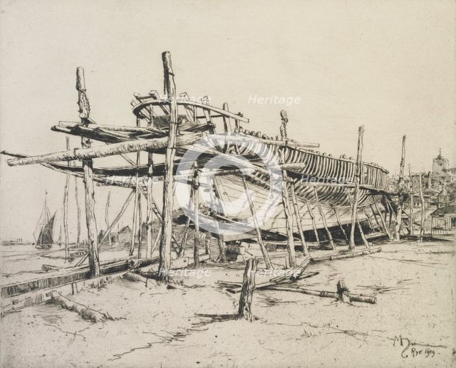 High noon in the boatyard, Rye, 1909. Creator: Martin Hardie.