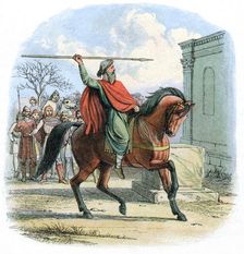 High priest Coifi profaning the temple of the idols, England, 7th century (1864)