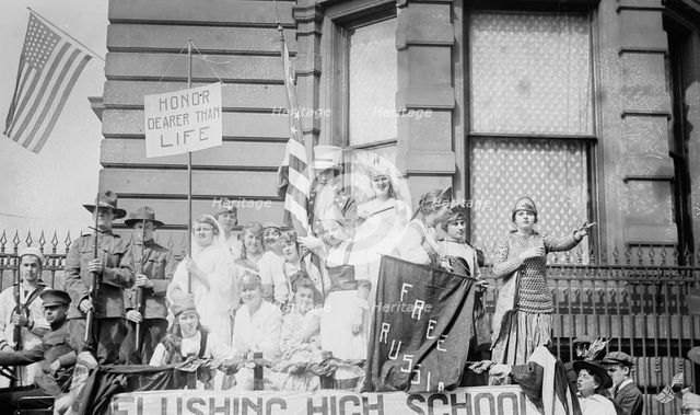 High School Float in "Wake Up" parade, 1917. Creator: Bain News Service.