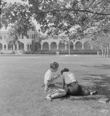 High school with Federal Art Project mural, Fullerton, California, 1937. Creator: Dorothea Lange