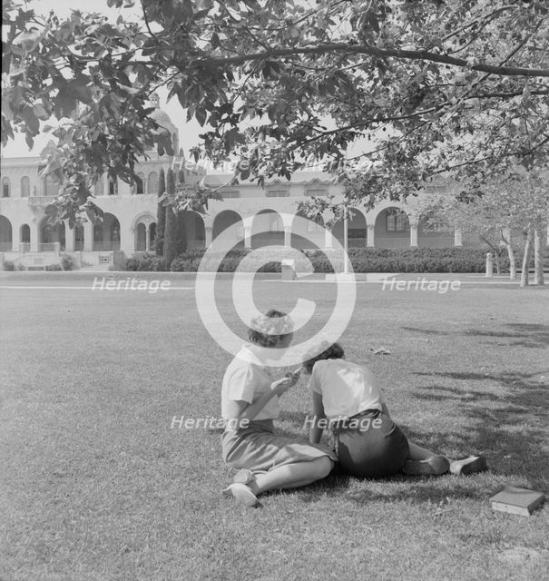 High school with Federal Art Project mural, Fullerton, California, 1937. Creator: Dorothea Lange.