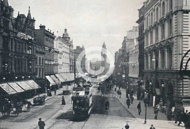 'High Street, Belfast, showing the Albert Memorial in the distance', 1917. Artist: Unknown.