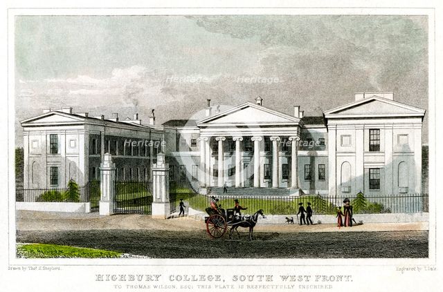 Highbury College, south-west front, Islington, London, 1827.Artist: Thomas Dale