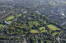 Highbury Park, gardens and landscape park to Highbury Hall, Birmingham, 2024. Creator: Damian Grady