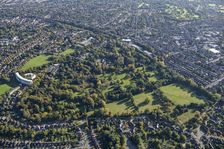 Highbury Park, gardens and landscape park to Highbury Hall, Birmingham, 2024. Creator: Damian Grady