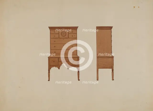Highboy-front and Side Views, c. 1936. Creator: Fred Weiss.