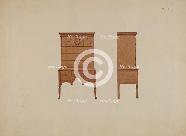 Highboy-front and Side Views, c. 1936. Creator: Fred Weiss.