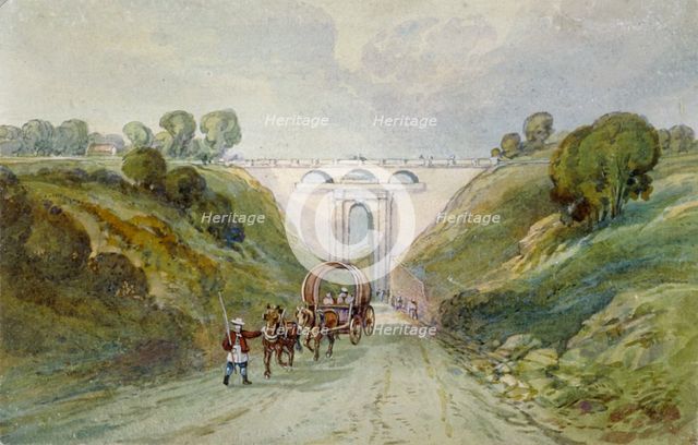 Highgate Archway viaduct, London, c1820. Artist: Anon
