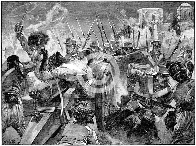 Highlanders capturing the mutineers' guns at Cawnpore, Indian Mutiny, 16 July 1857 (c1895). Artist: Unknown