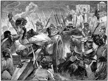 Highlanders capturing the mutineers guns at Cawnpore, Indian Mutiny, 16 July 1857 (c1895)