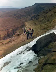 Hikers on Stanage Edge, Hathersage, Derbyshire, 1964. Creator: Michael Walters