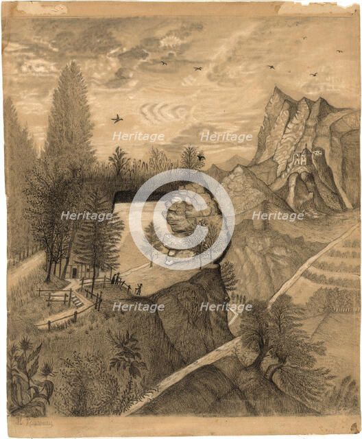 Hikers climbing up to a Mountain Chalet, c. 1888. Creator: Henri Rousseau.