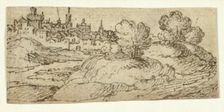 Hill Town with Trees in Foreground, n.d. Creator: Unknown