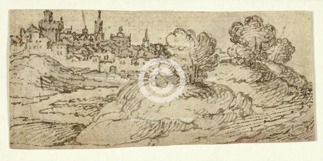 Hill Town with Trees in Foreground, n.d. Creator: Unknown.