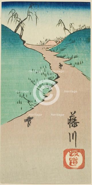 Hill at Fujikawa (Fujikawa sakamichi), section of sheet no. 10 from the series "Cutouts..., 1852. Creator: Ando Hiroshige.